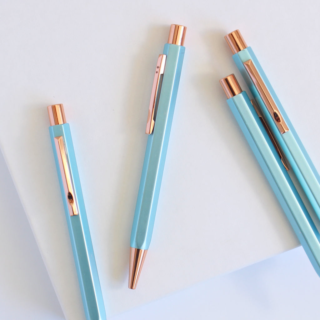 Bolígrafo Hexagonal Azul Cielo