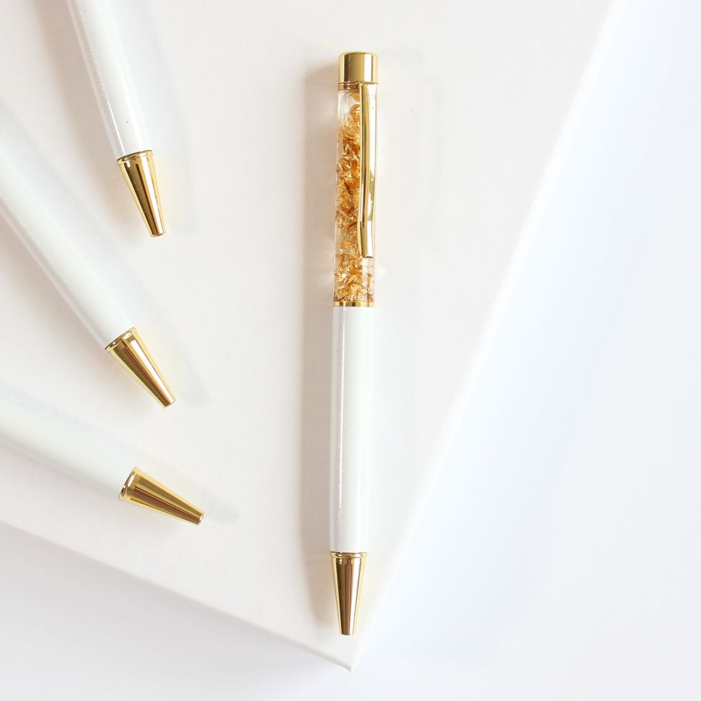 Bolígrafo Blanco y Dorado con Pan de Oro