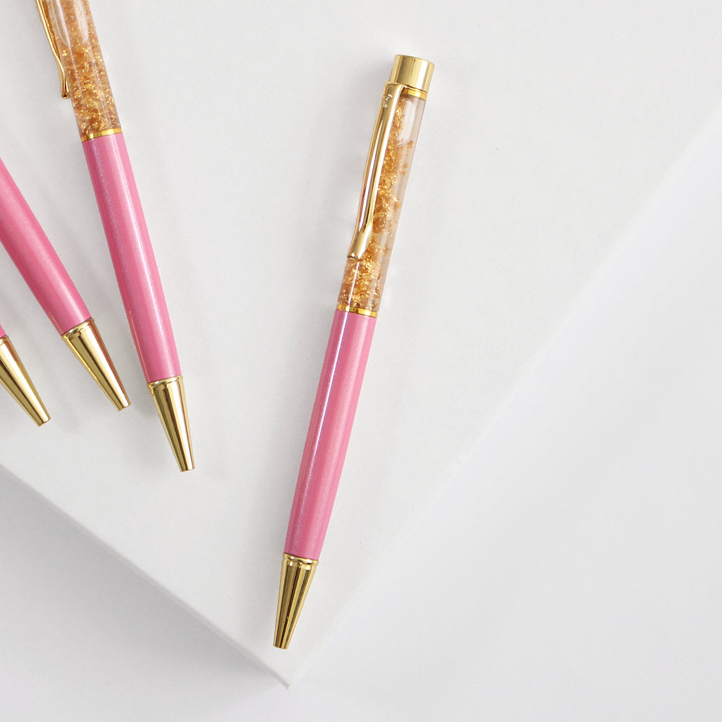 Bolígrafo Rosa y Dorado con Pan de Oro