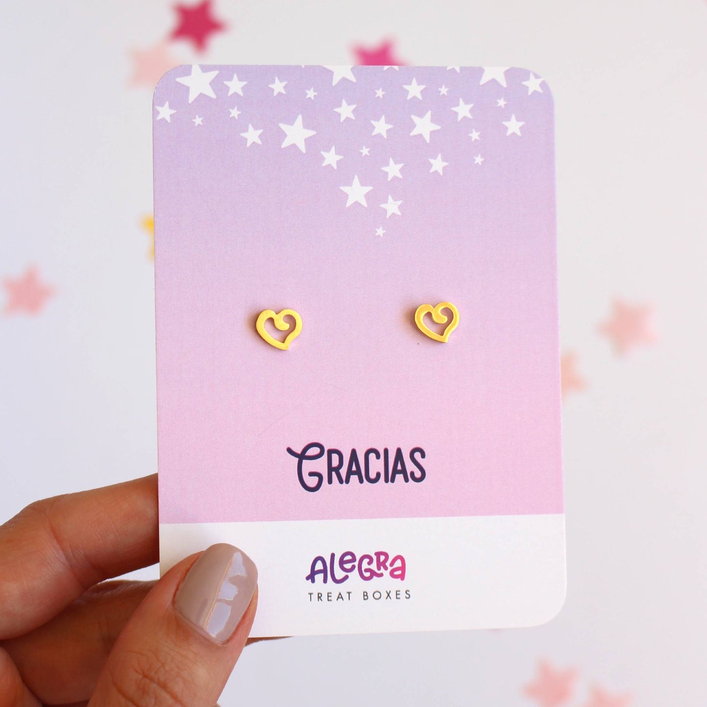 Pendientes de Corazones en Acero Dorado – Gracias