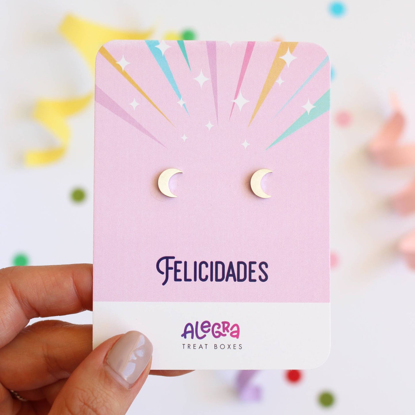 Pendientes de Media Luna en Acero Plateado – Felicidades