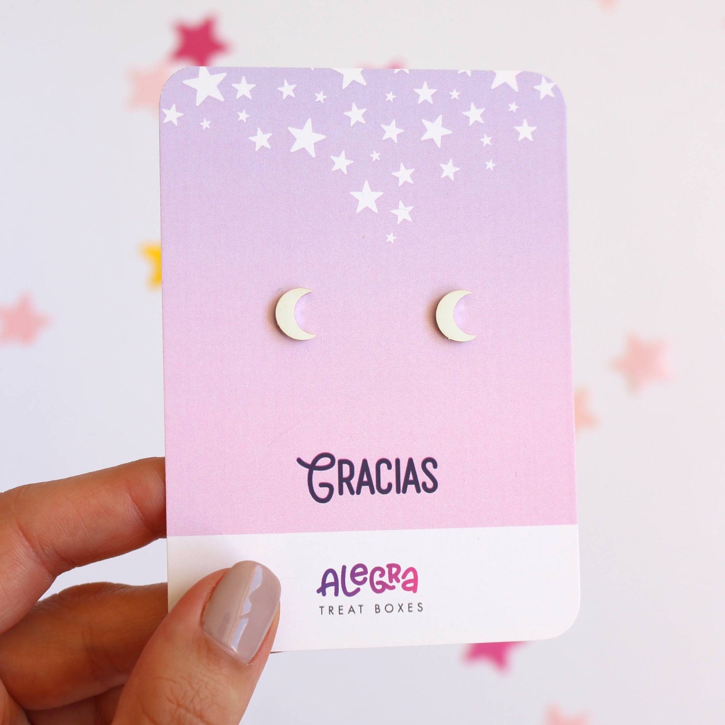 Pendientes de Media Luna en Acero Plateado – Gracias