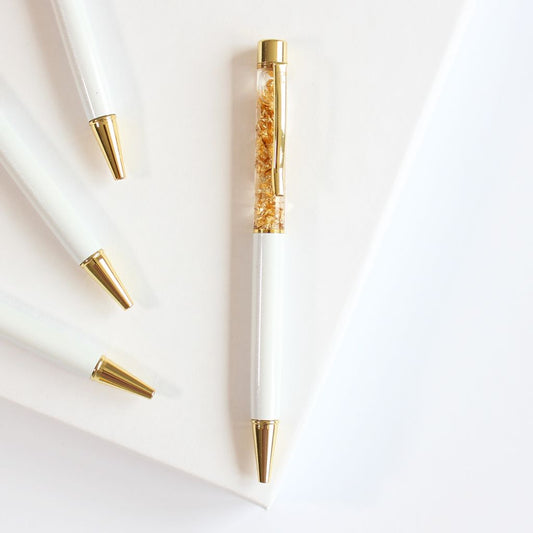 Bolígrafo Blanco y Dorado con Pan de Oro