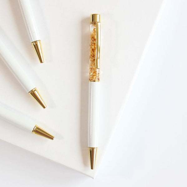 Bolígrafo Blanco y Dorado con Pan de Oro