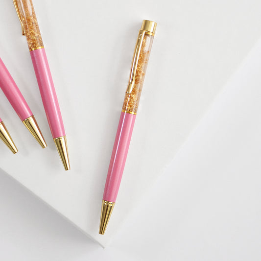 Bolígrafo Rosa y Dorado con Pan de Oro