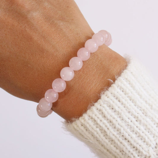 Pulsera elástica de piedras redondas de cuarzo rosa