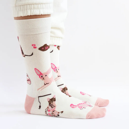 Calcetines Perla y Rosa con Gatitos (Talla 35-40)