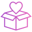 Icono de caja de embalaje con un corazón encima