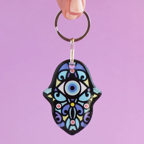 Llavero Amuleto de Cristal de Mano de Fátima con Ojo Turco