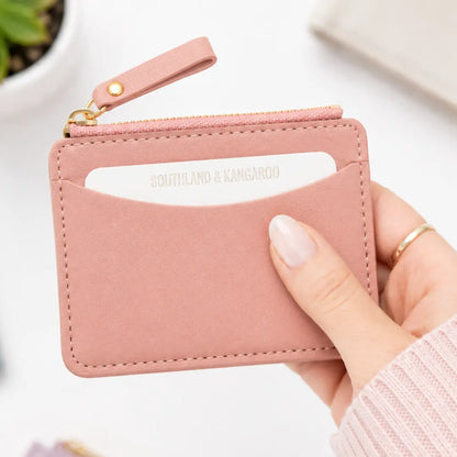 Monedero y tarjetero en color rosa palo para caja regalo para enviar de Alegra Treat Boxes