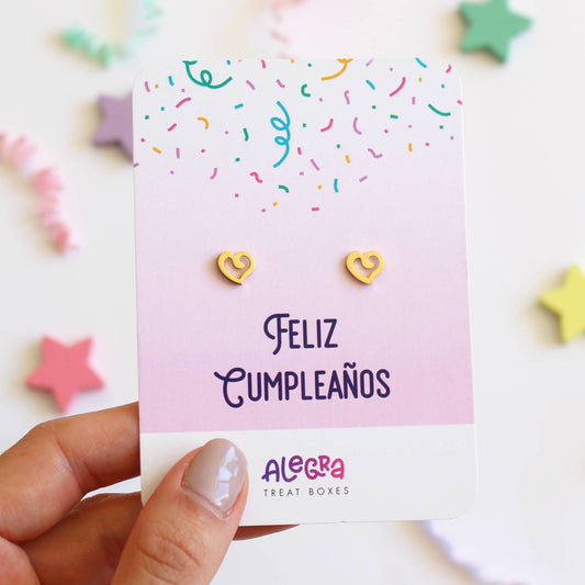 Pendientes de Corazones en Acero Dorado – Feliz Cumpleaños