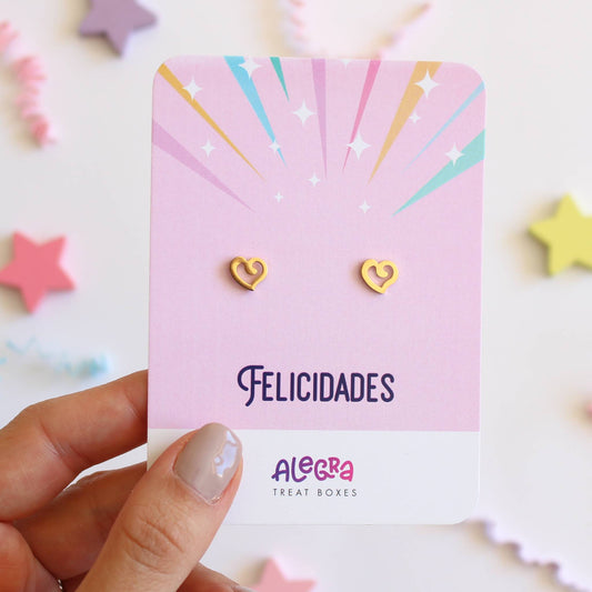 Pendientes de Corazones en Acero Dorado – Felicidades