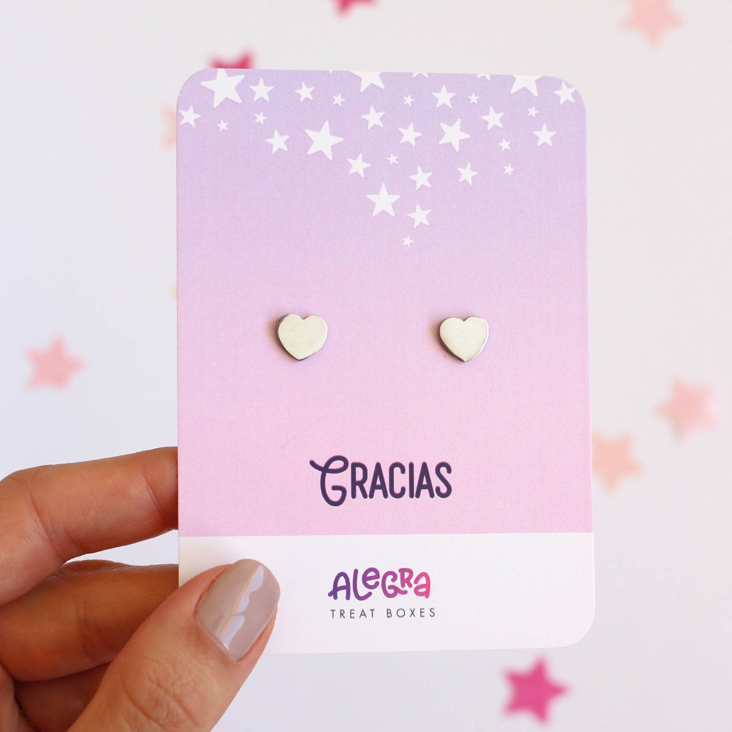 Pendientes de Corazones en Acero Plateado  – Gracias