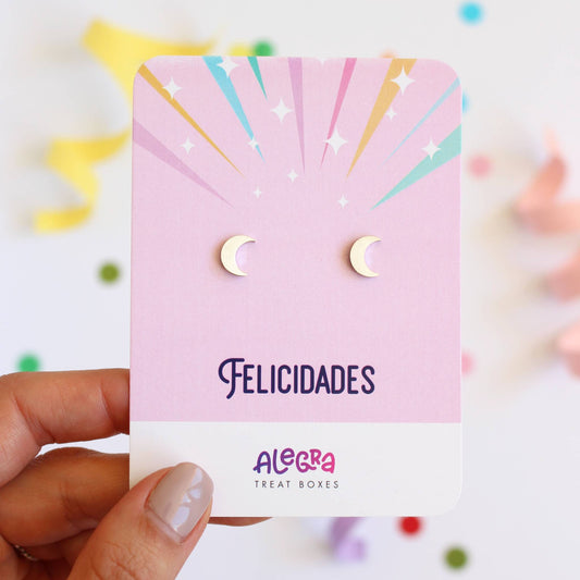 Pendientes de Media Luna en Acero Plateado  – Felicidades