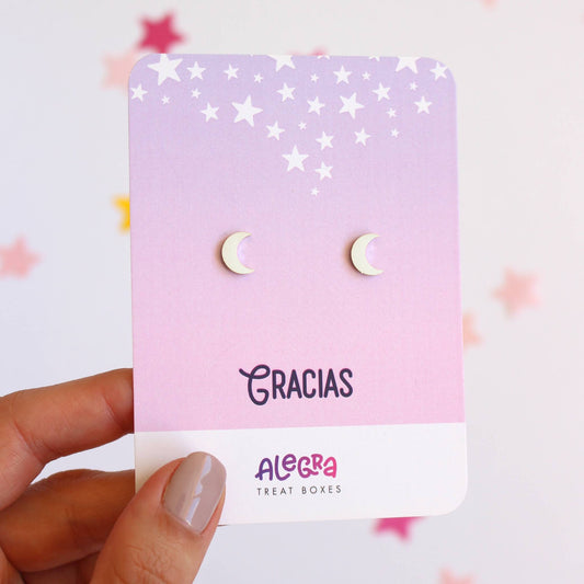 Pendientes de Media Luna en Acero Plateado – Gracias