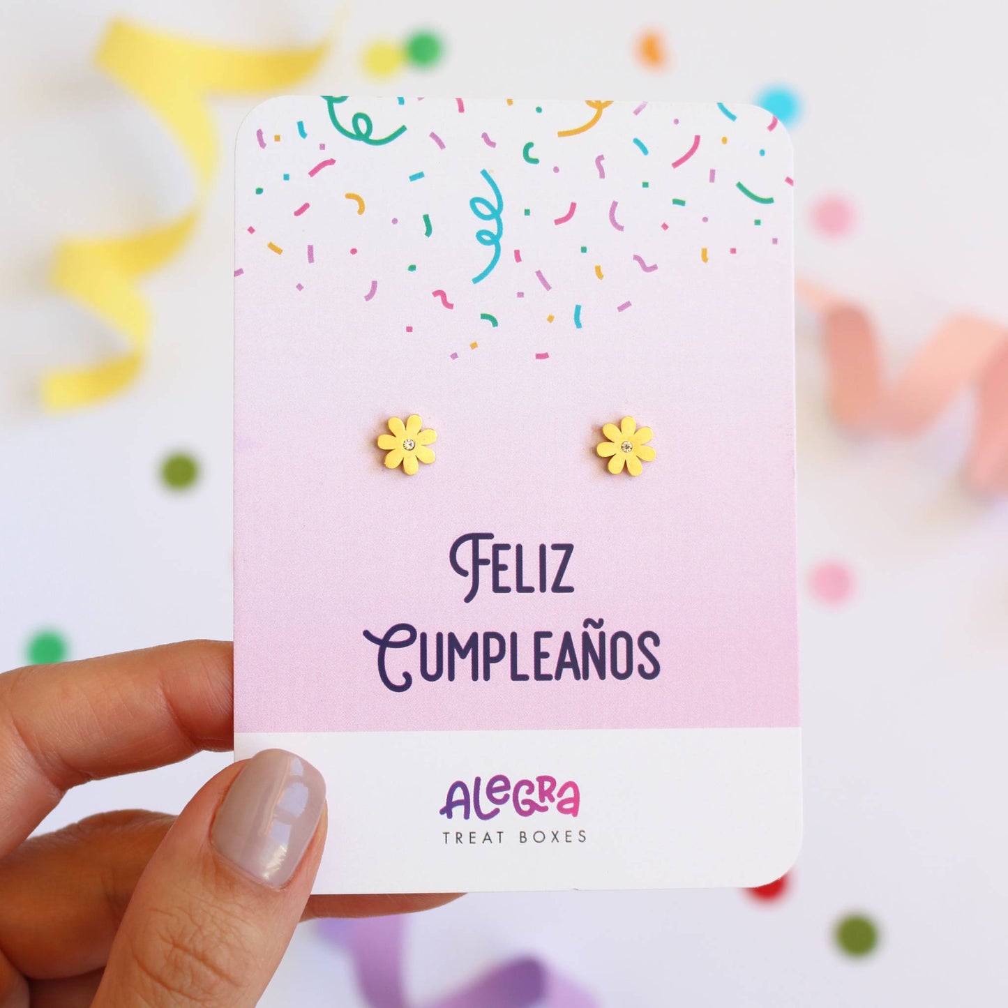 Pendientes de Flores en Acero Dorado – Feliz Cumpleaños