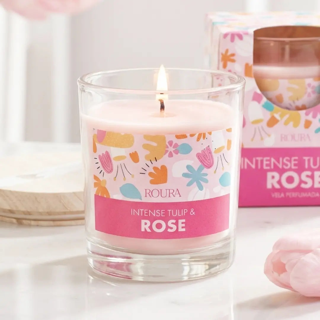 Vela perfumada con aroma de tulipán y rosa para caja regalo para enviar de Alegra Treat Boxes